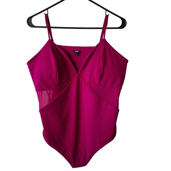 Express US Women's Size XL Body Contour Mesh Cutout Bodysuit Stretch Molded Cups - Picture 1 of 11